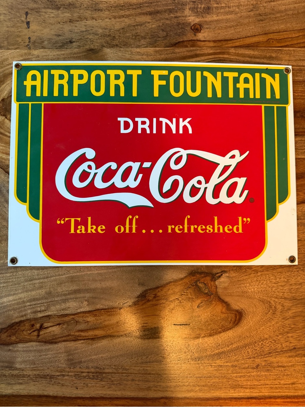 Vintage ‘Airport Fountain’ Enamel Porcelain Coke Sign